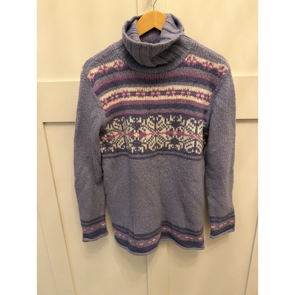 Women’s Maternity Fair Isle Turtleneck Pullover Knit Pregnancy Sweater Purple M